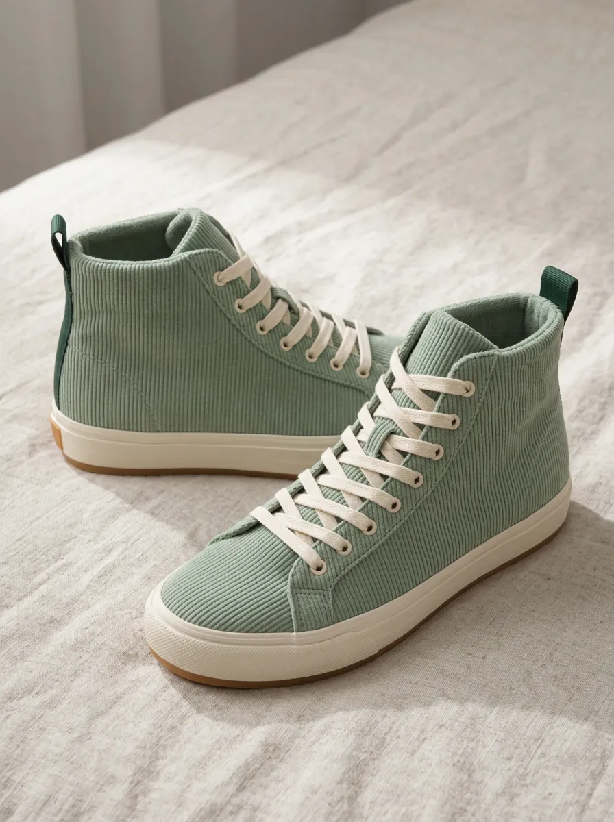 Women's Sage Green Corduroy High Top Sneakers