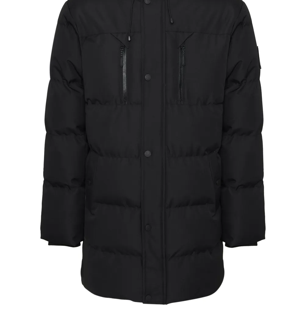 Men's Black Water-Resistant Longline Quilted Parka