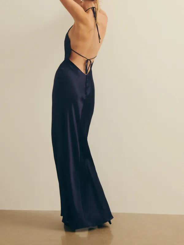 Halter Neck Silk Mermaid Style Dress