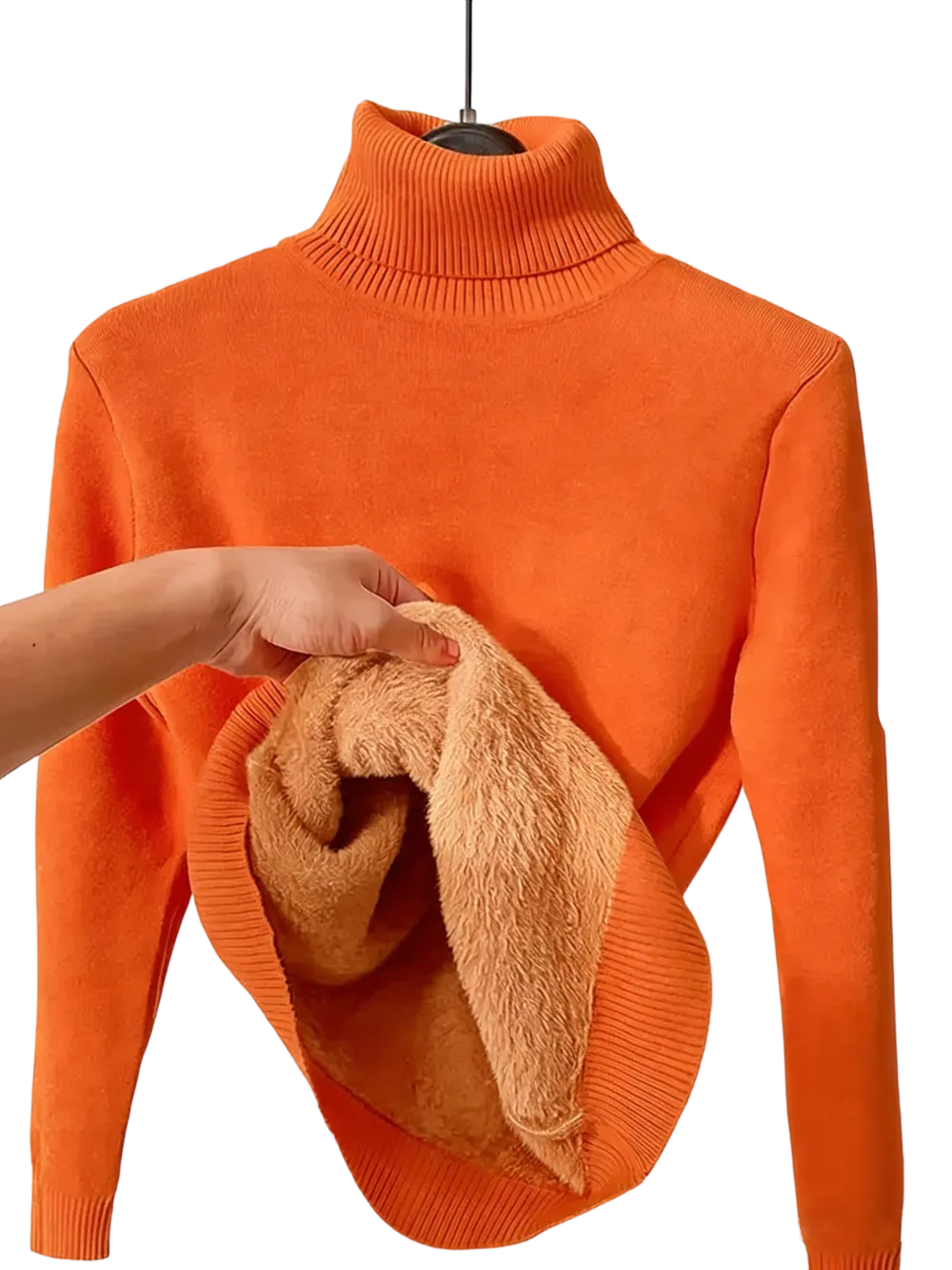 Women's solid color warm lining drop shoulder turtleneck sweater