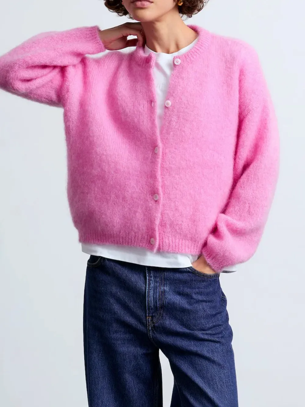 Casual Style Cardigan Rose Pink