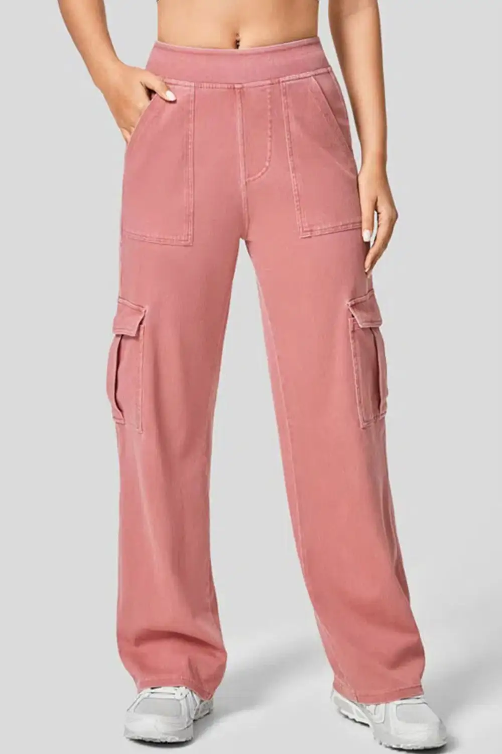 High Waist Straight Leg Cargo Denim Jeans