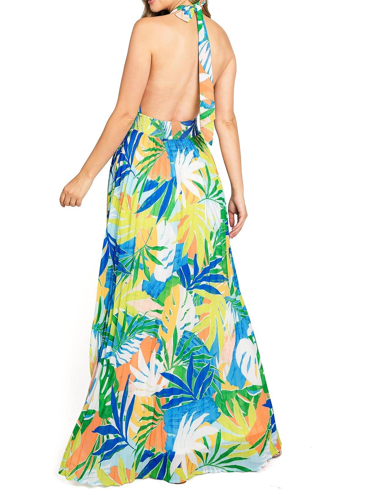 Tropical Print Halter Maxi Dress