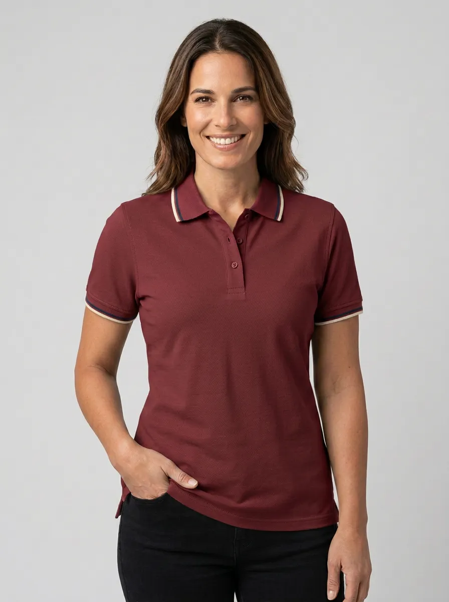 Women's Relaxed Tipped-Collar Collared Polo Shirt