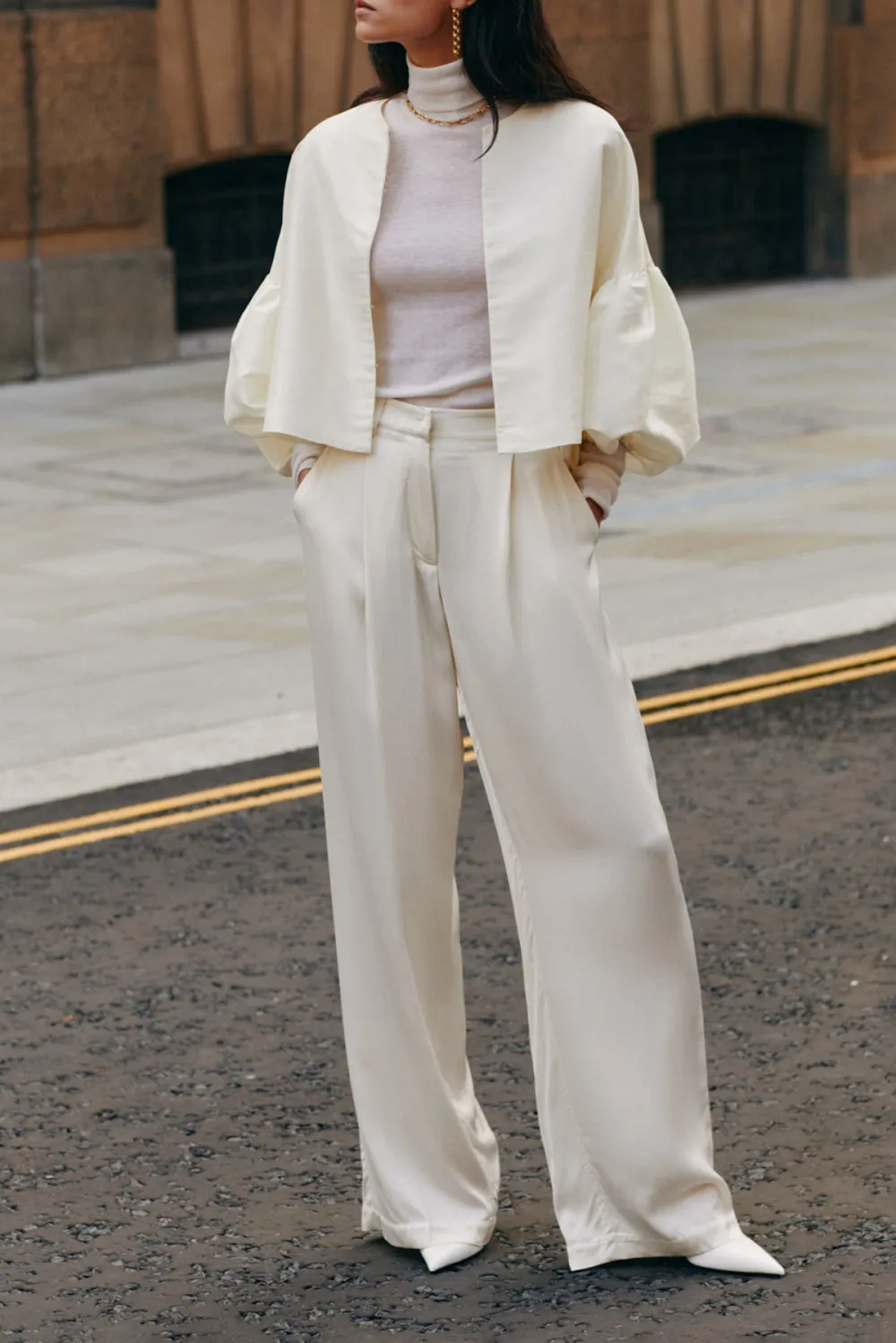 Wide Leg Crepe Trousers