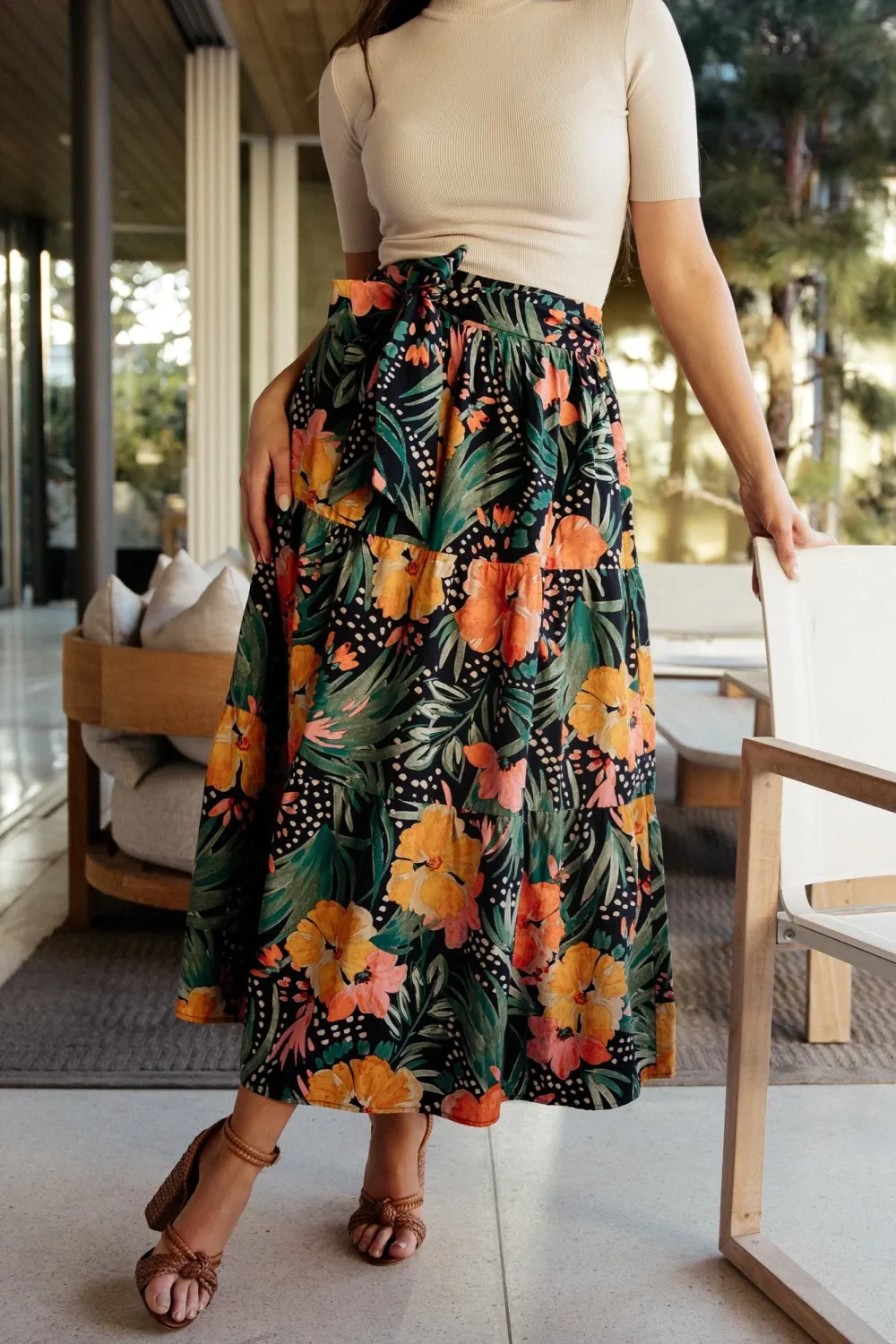 Versatile Holiday Floral Temperament Skirt