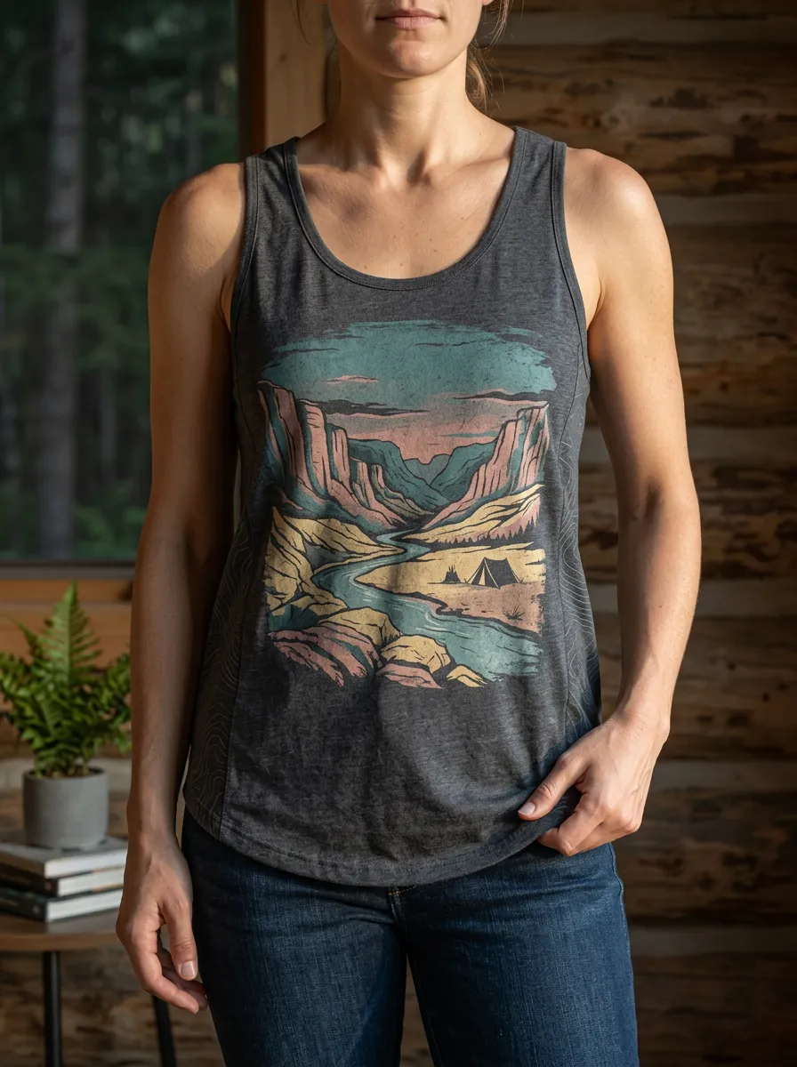 Women's Camping Nature Lover Canyon River Printed Tank Top