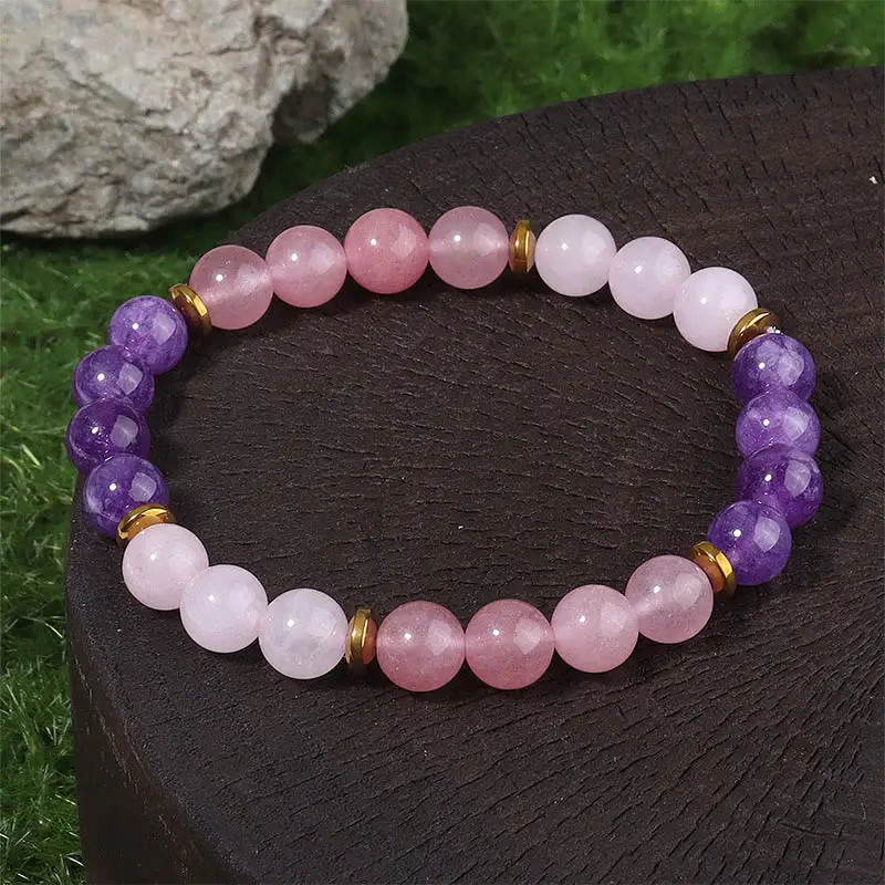 Amethyst Strawberry Quartz Crystal Beads Love Bracelet