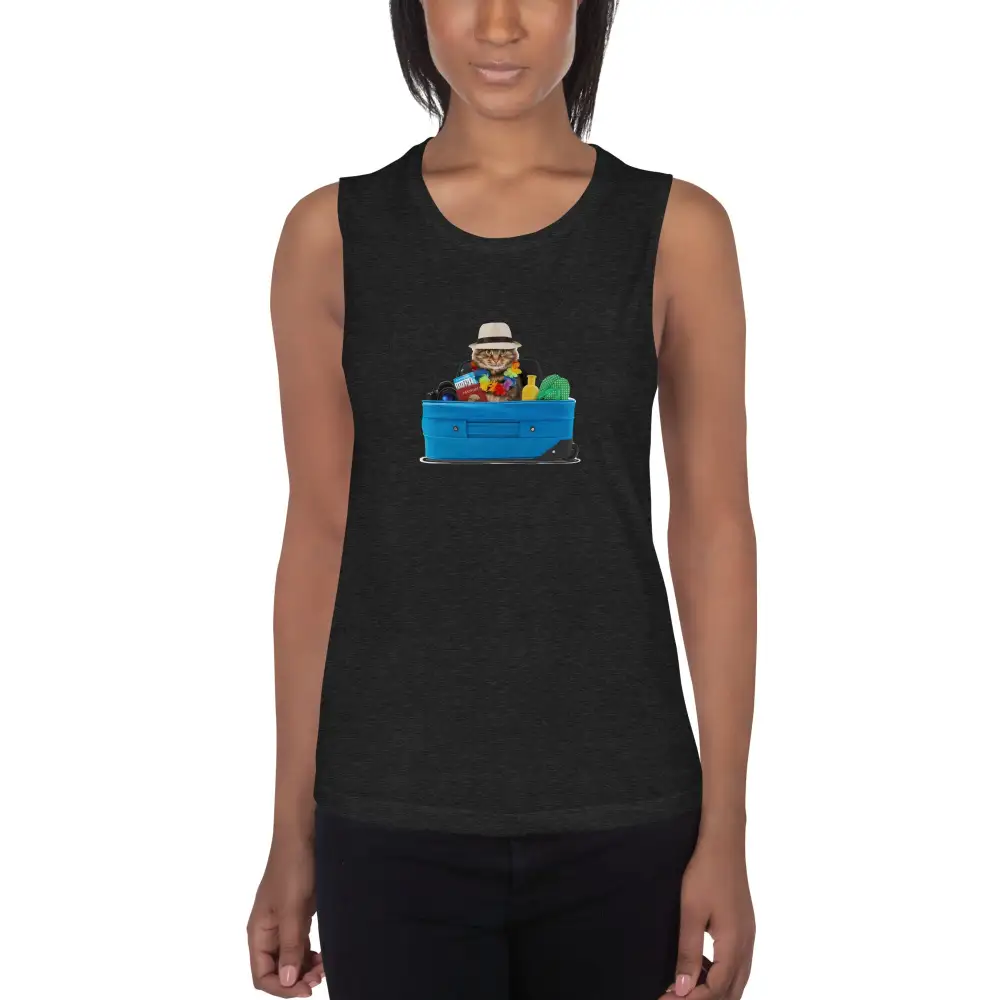 Graphic Ladies Muscle Tank Cat Tourist Tank Top