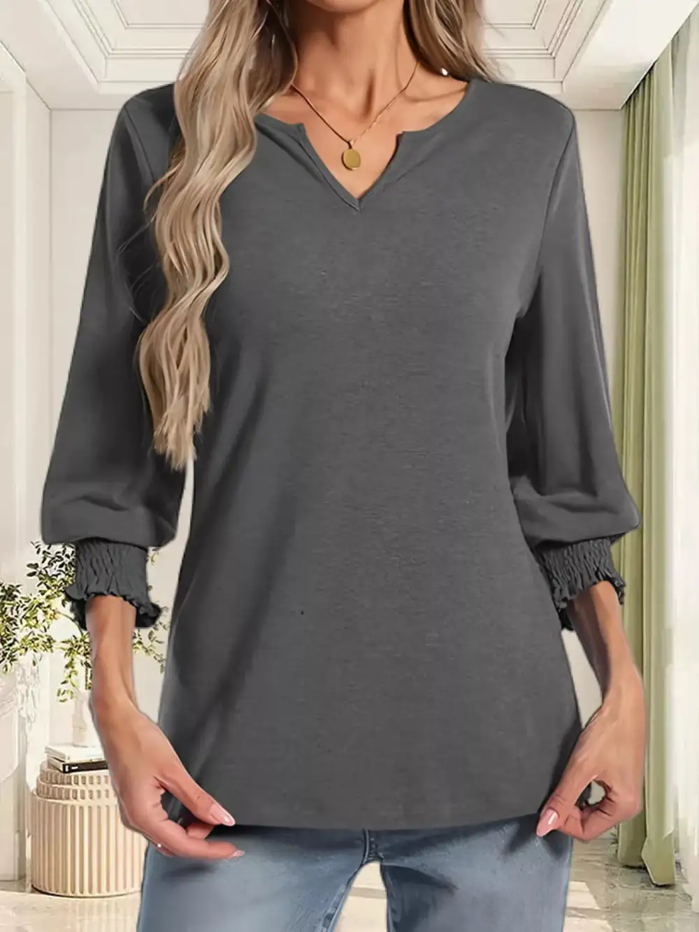 Notched Sleeve Top Plus