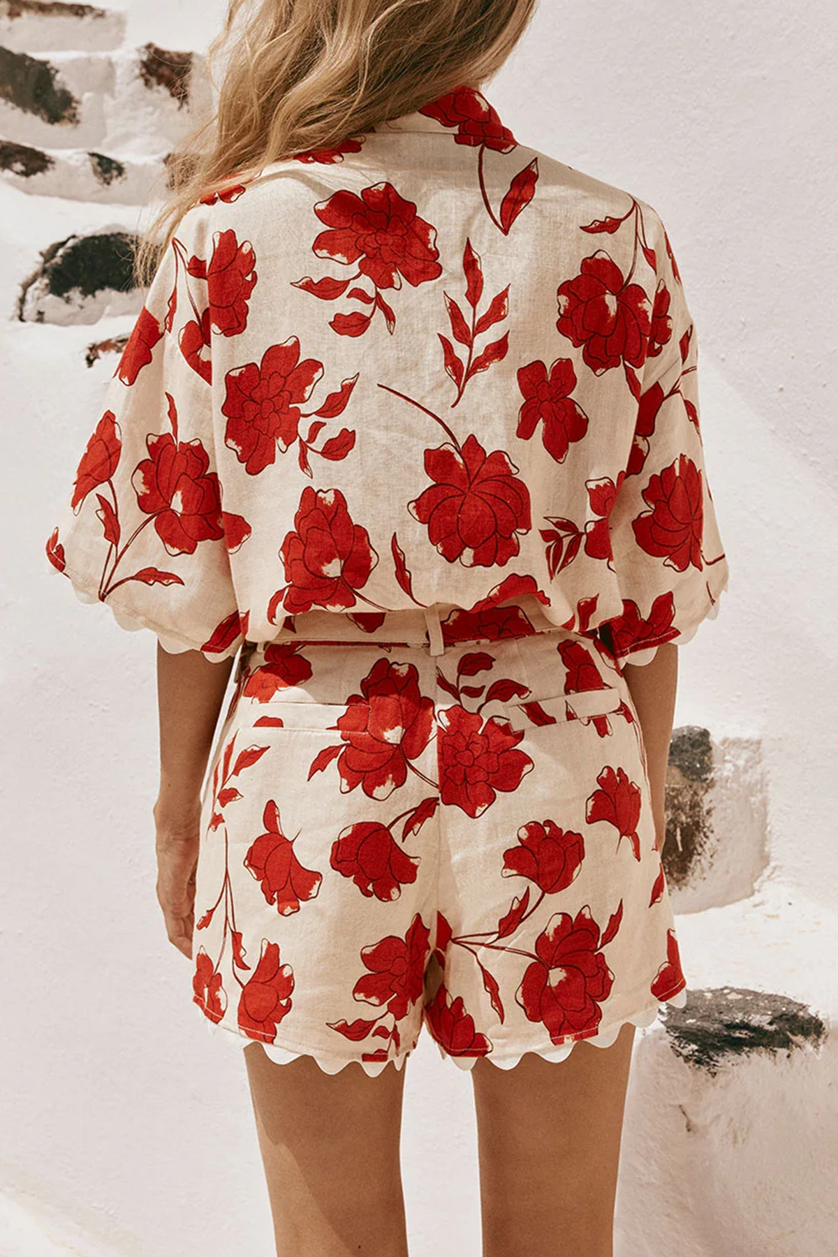 Floral Print Cotton & Linen Button Up Top