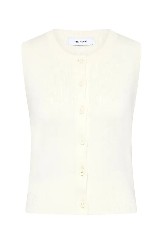 Cream Cropped Button Front Knit Vest