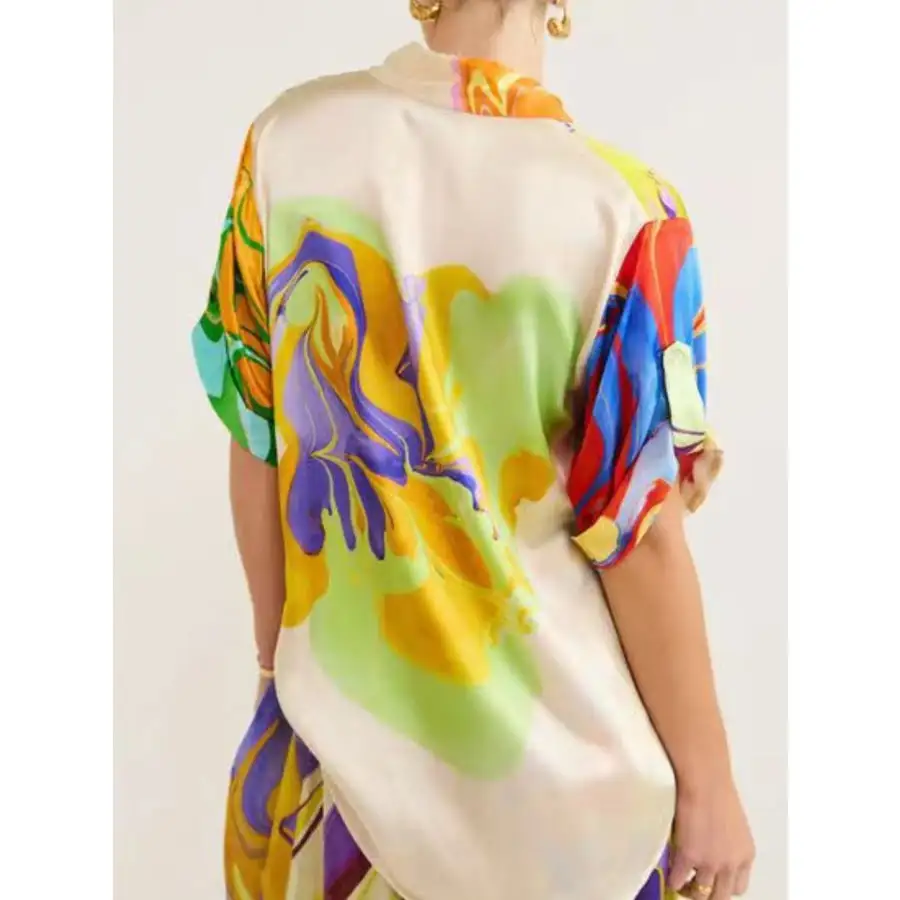 Printed Button Up Shirt and Skirt Set