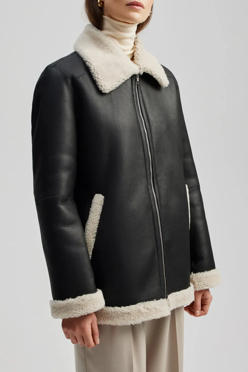 Shearling Collar Leather Jacket