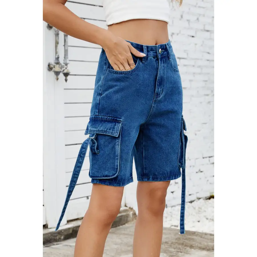 Washed Cargo Denim Shorts