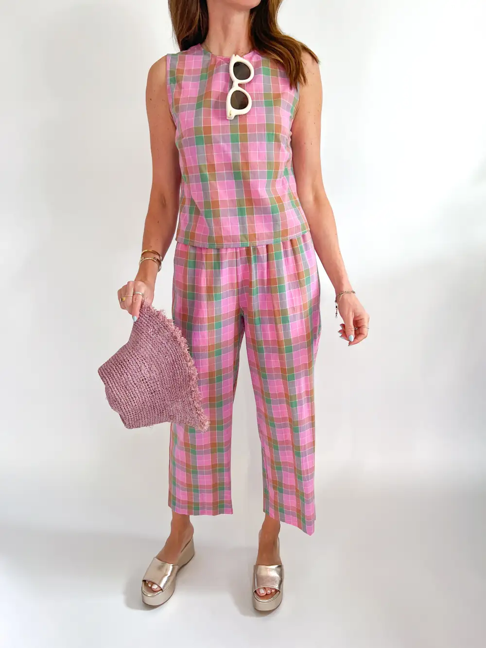 Plaid Top And Pants Set