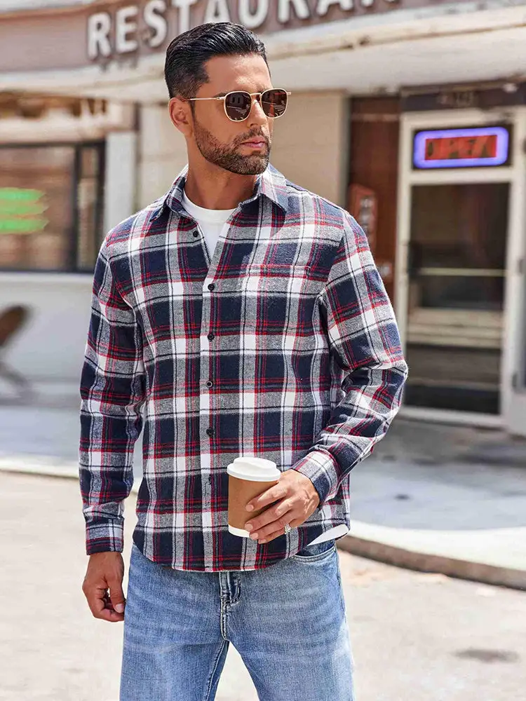 Casual Button Down Plaid Flannel Shirt