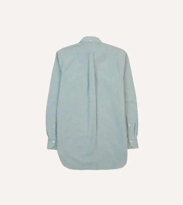 Lapel Green Button Front Cotton Oxford Cloth Button-Down Shirt