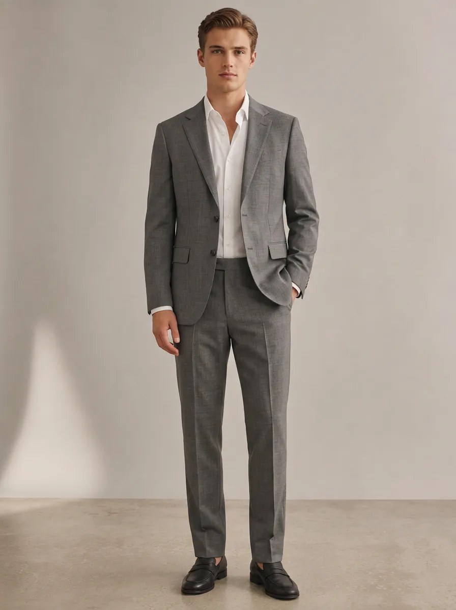 Men's Button Down Business Formal Grey Solid Tailored Suit Set