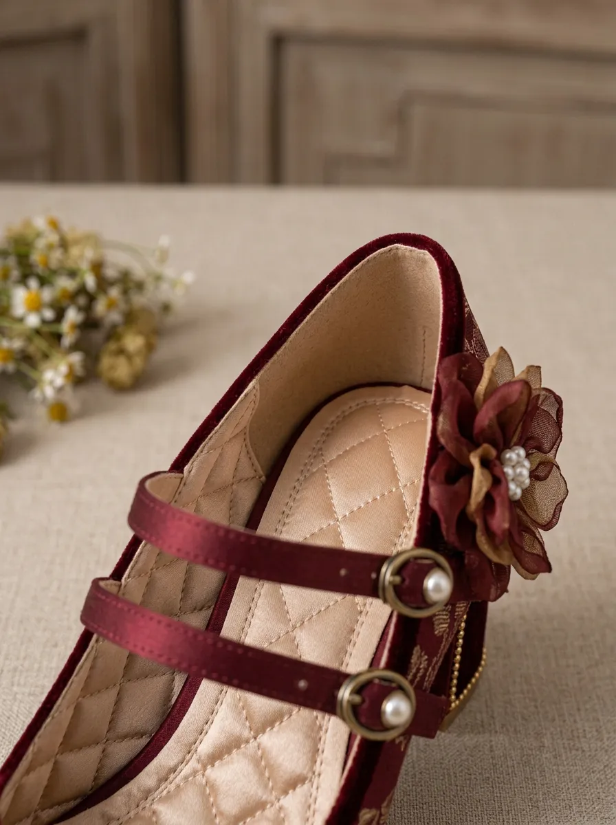 Mary Jane Pearl Floral Embroidered Women's Bavarian Occasion Heels