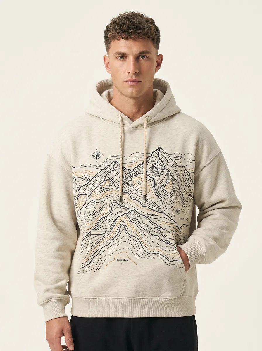 Men's Summit Mountain Adventure Topographic Graphic Hoodie