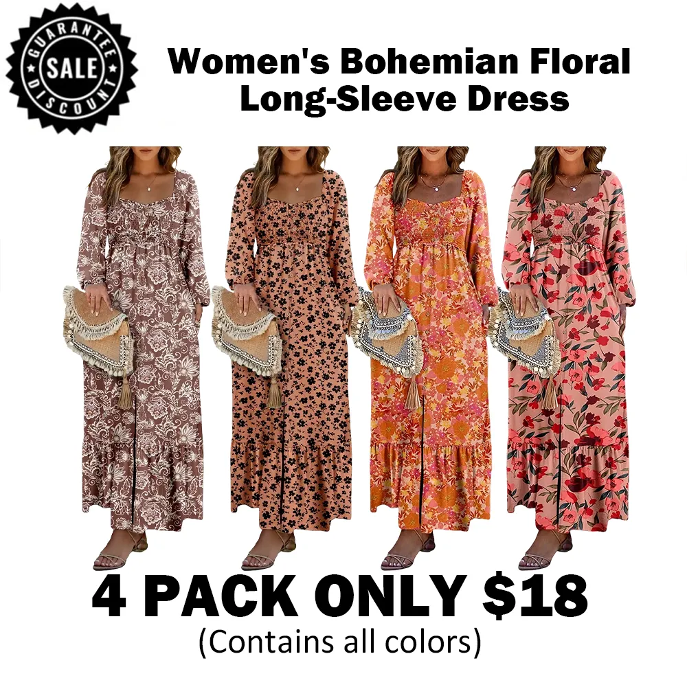 🔥Women's Bohemian FloralLong-Sleeve Dress
