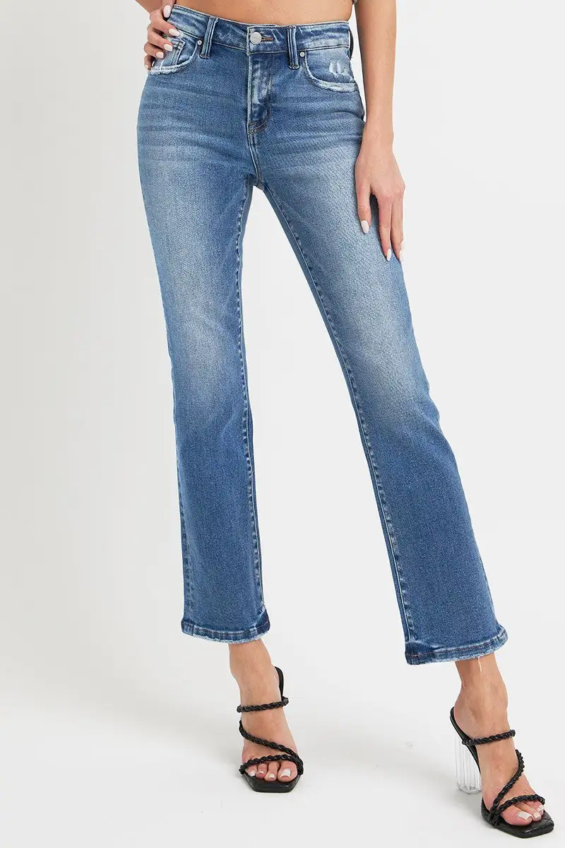 Refined Mid-Rise Washed Pocketed Stretch Straight Leg Jeans