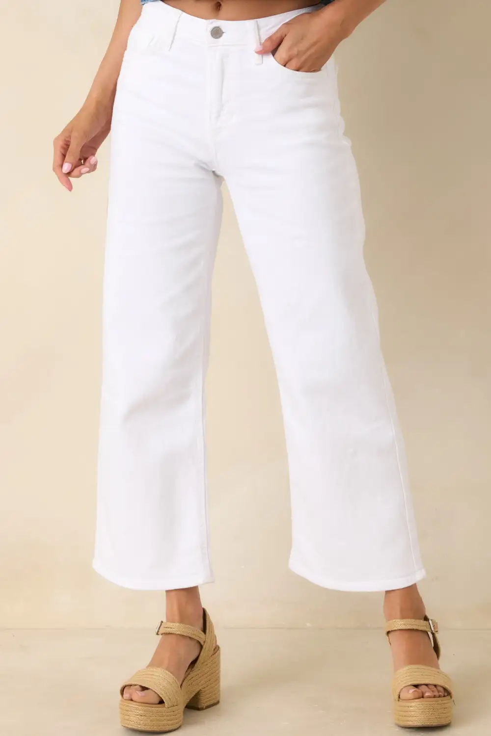 Cotton Denim Cropped Wide Leg Jeans