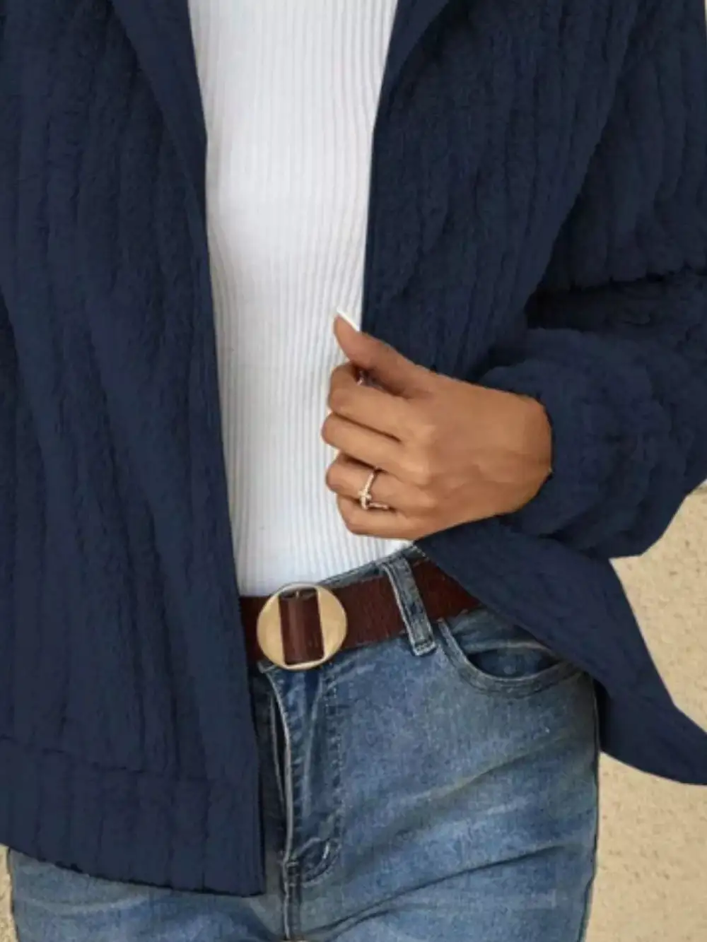Full Size Zip-up Long Sleeve Texture Jacket Plus Size
