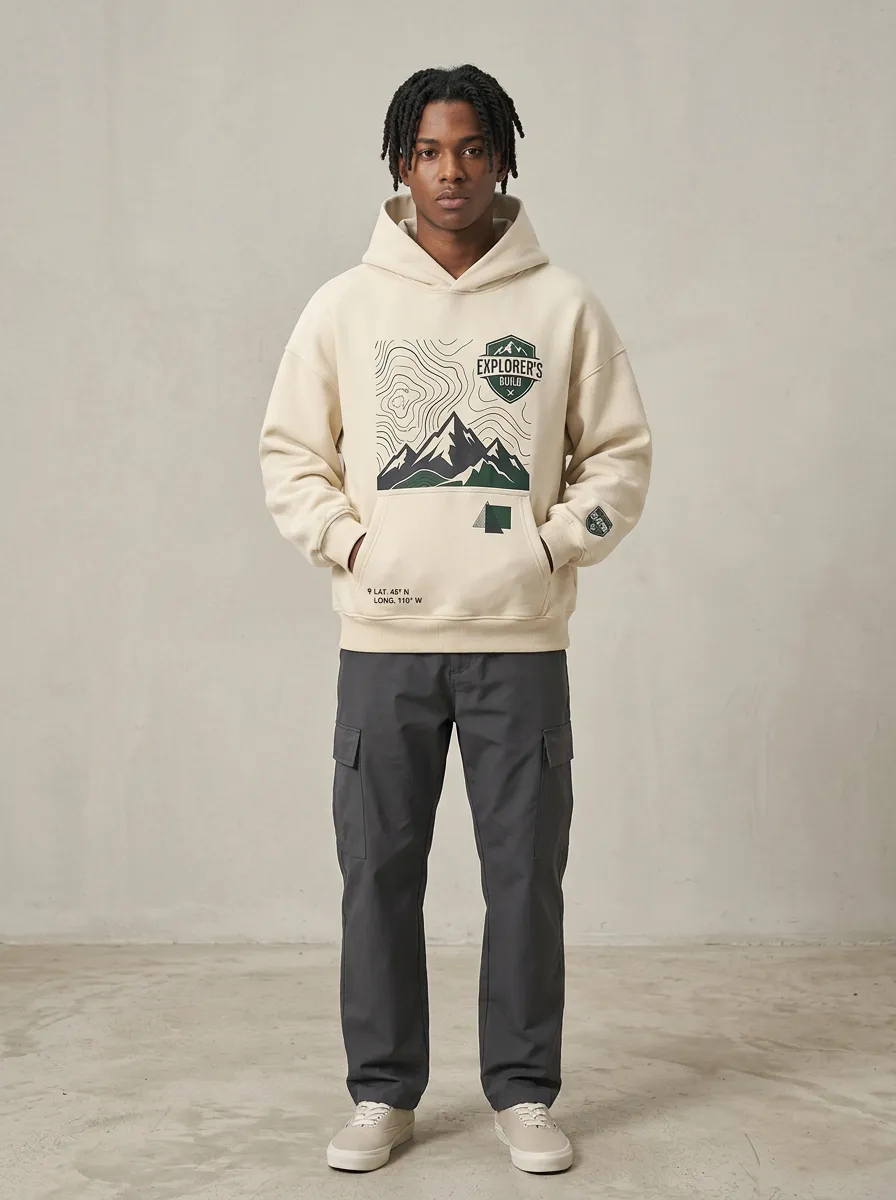 Men's Outdoor Explorer Mountain Topographic Graphic Hoodie
