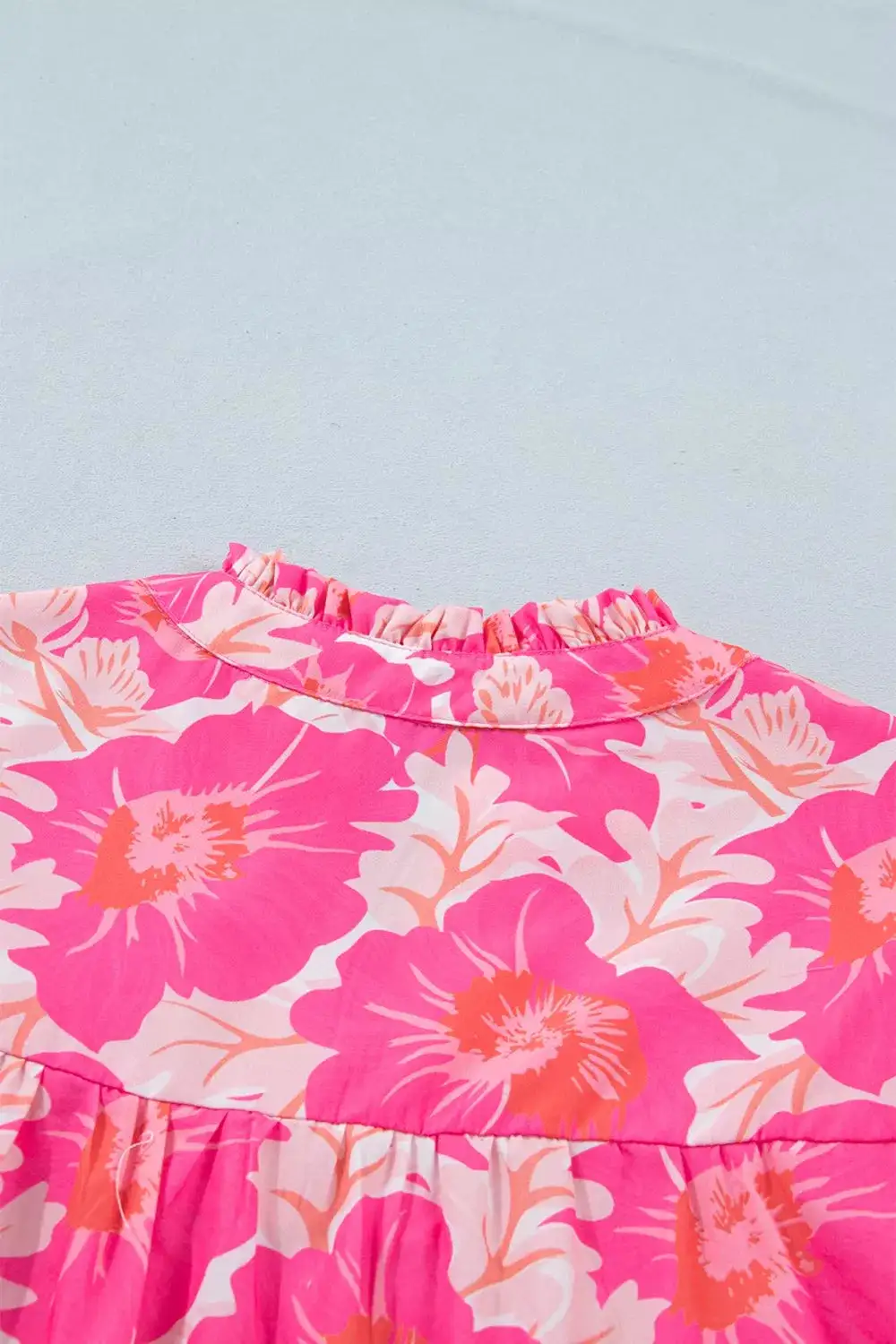 Relaxed Short Bubble Sleeve Floral Blouse