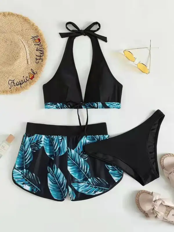 Multi Printed Layered Bikini Swim Set