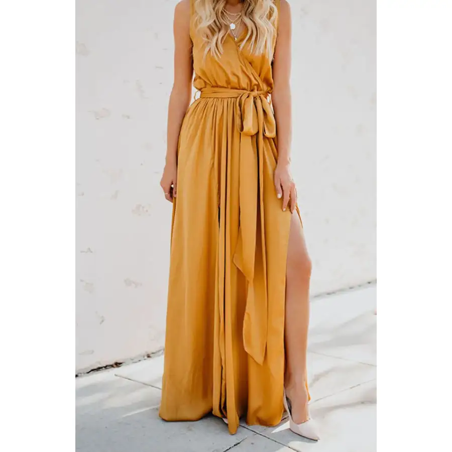 Surplice Tie Waist Maxi Dress
