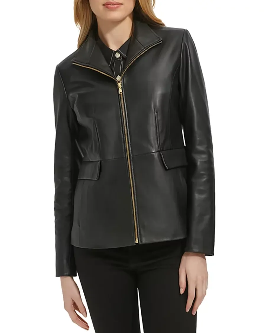 Flap Pockets at Front Leather Jacket