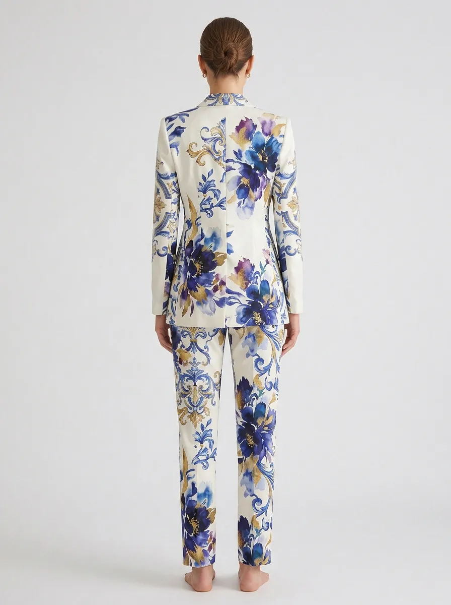 Women's Baroque Floral Watercolor Printed Blazer