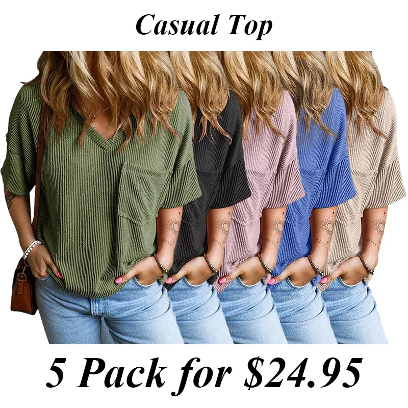 Women'S T Shirts Tops Summer Springtok Outfits Sexy V Neck Short Sleeve