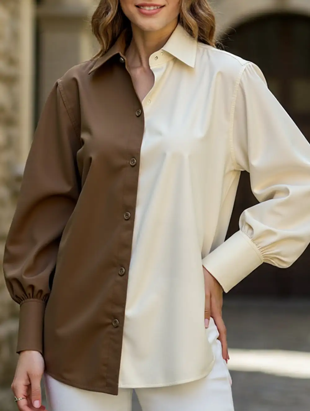 Simple Patchwork Contrast Detail Shirt