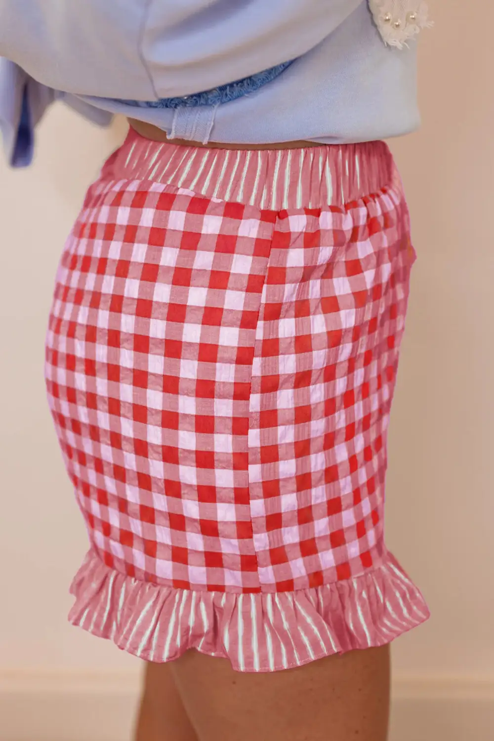 Relaxed Cotton Gingham Plaid Casual Shorts