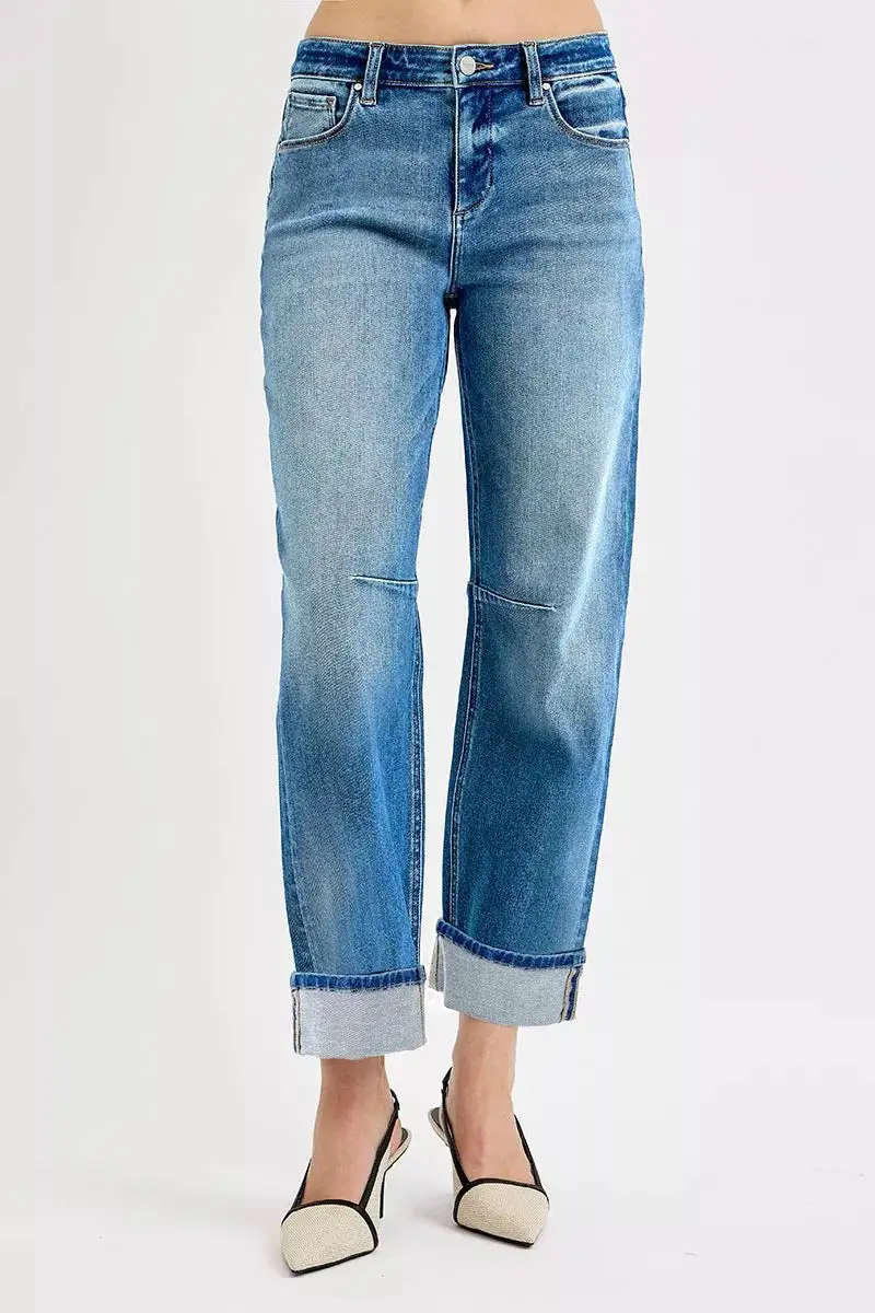 Easy Barrel Leg Cuffed Denim Jeans