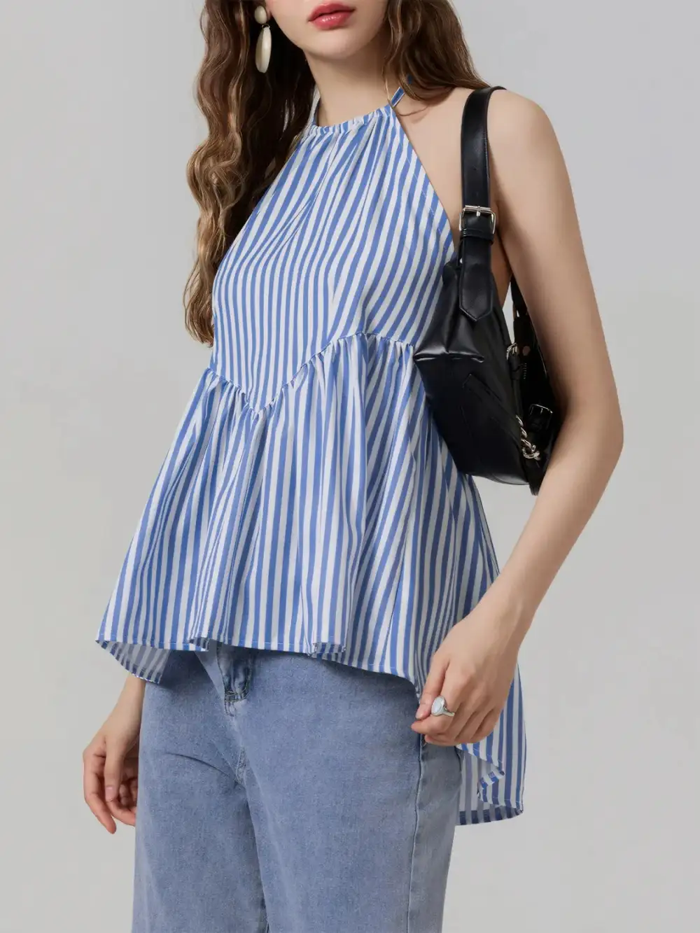 Striped Halter Neck Cami Polyester Blend
