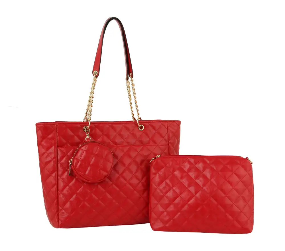 Relaxed Detail Quilted Pocketed Faux Leather Tote Bag Set