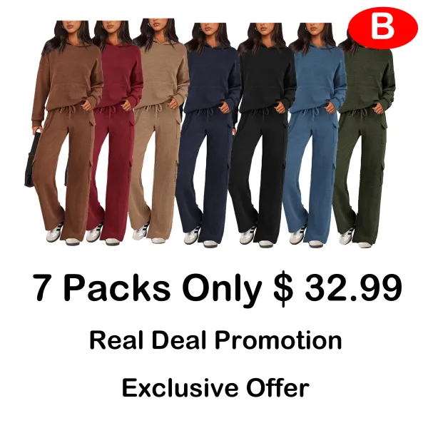 Women's 2-Piece Knitted Sets Hoodie & Wide Leg Pants with Pockets Drawstring