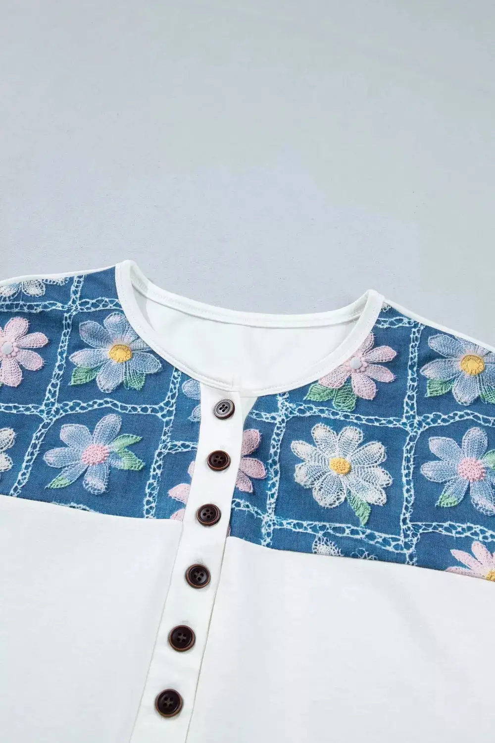 Short-Sleeve Button-Detail Floral T-Shirt