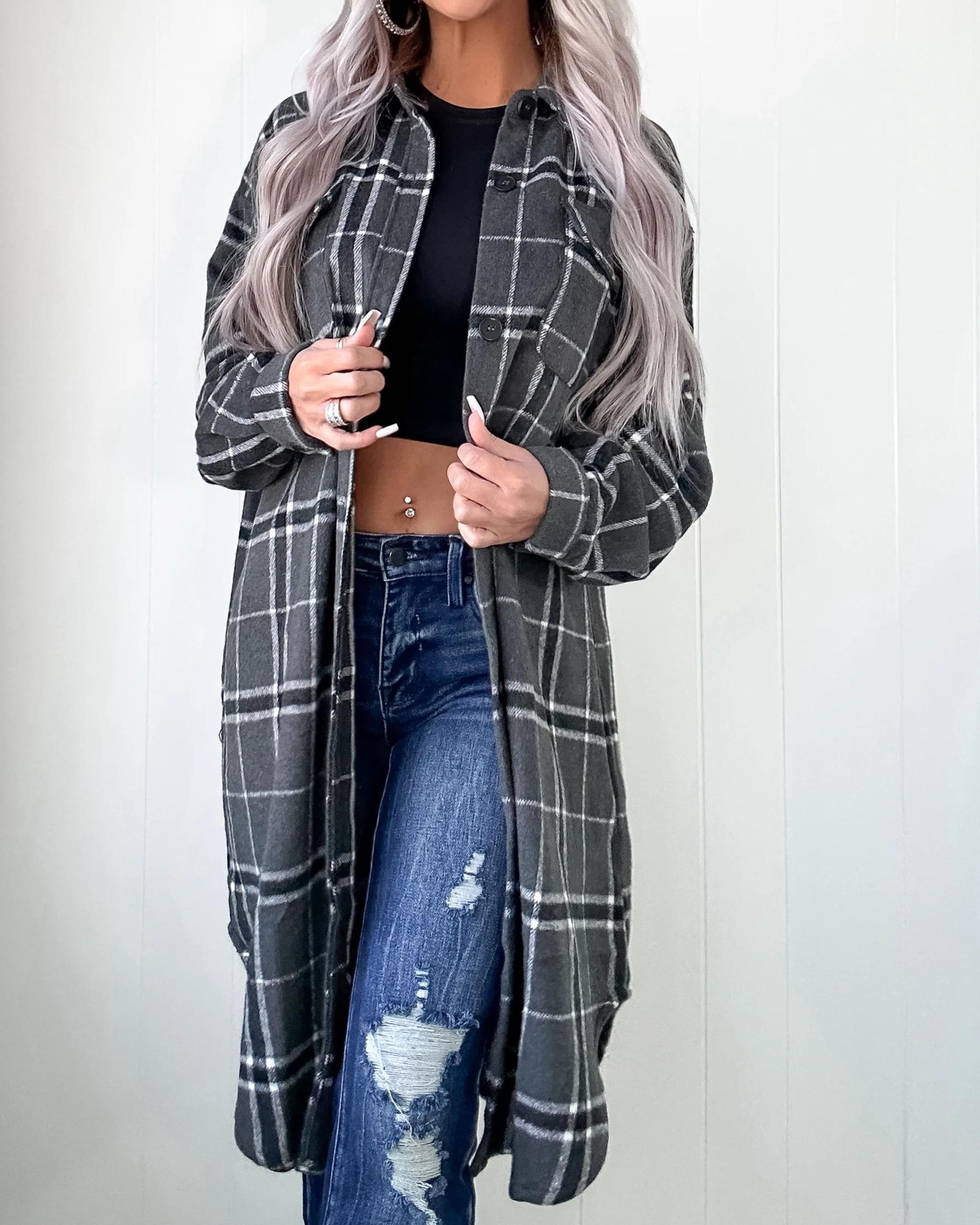 DOORBUSTER Gray Plaid Duster Shacket