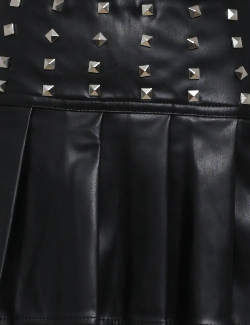 Street Chic Metal Stud Pleated Faux Leather Mini Skirt