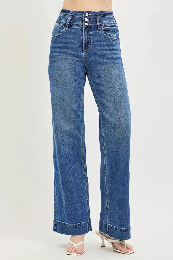 High Rise Wide Waistband Wide Leg Jeans