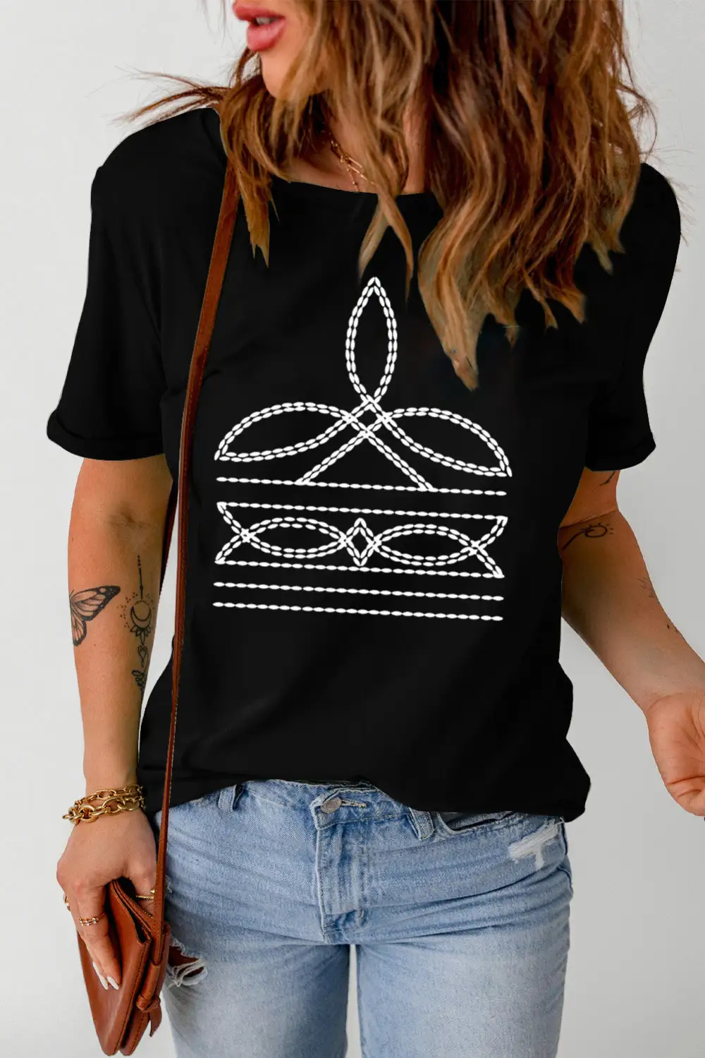 Black Western Pattern Print Slim
