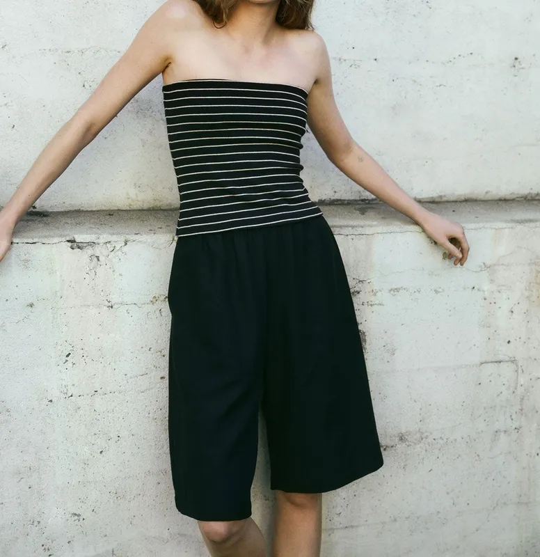 Stripe Classic Bandeau Top Black/ Wheat Stripe