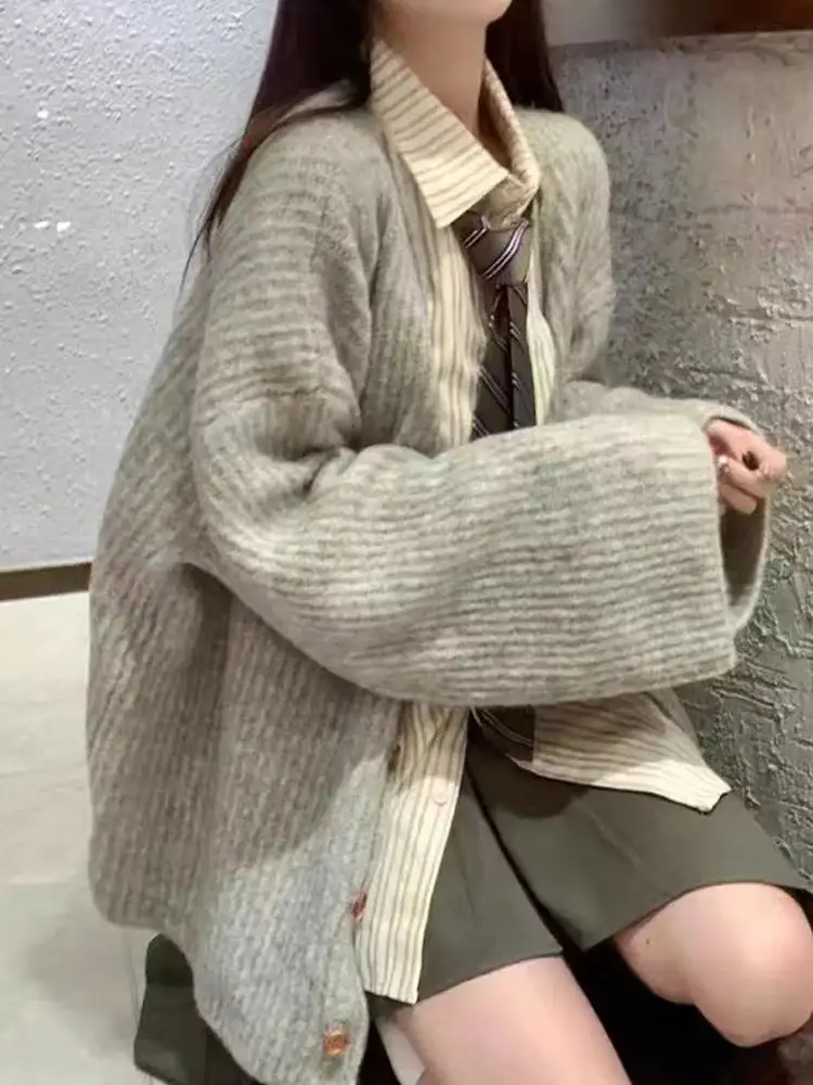 Seasonal Drop-Shoulder Knit Cardigan