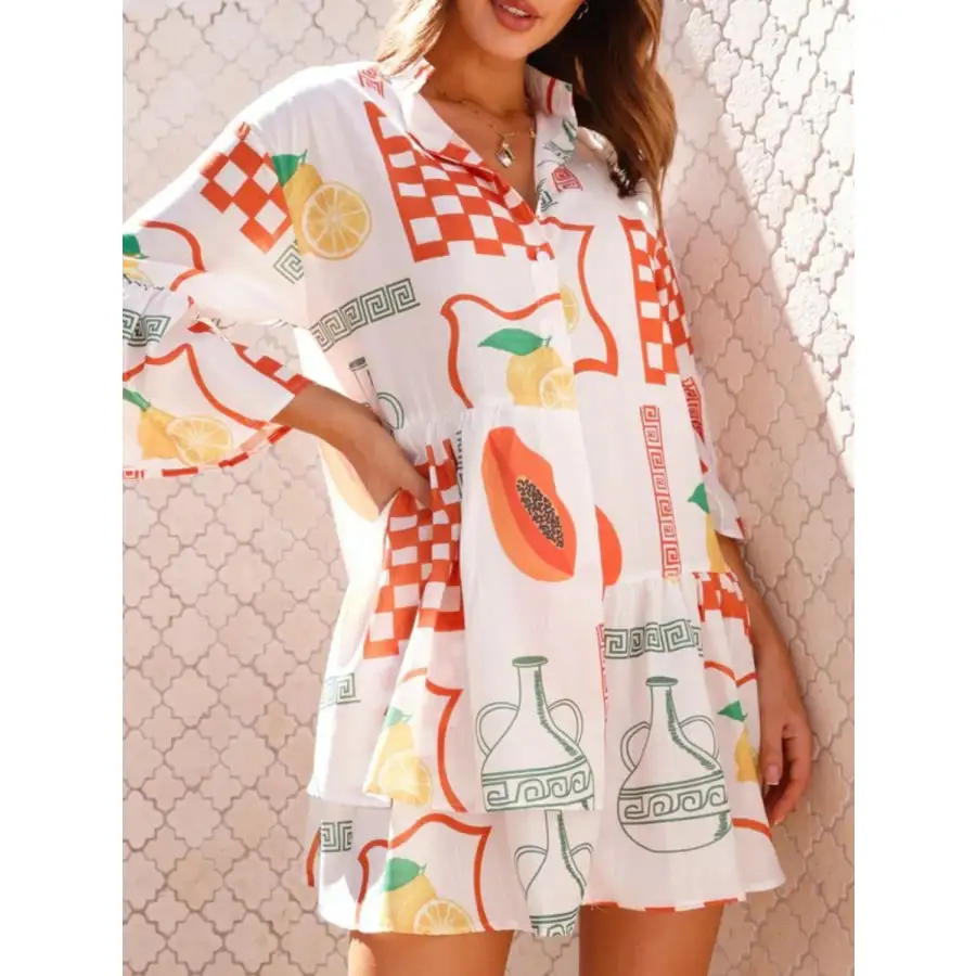 Everyday Printed Three-quarter Sleeve Mini Dress